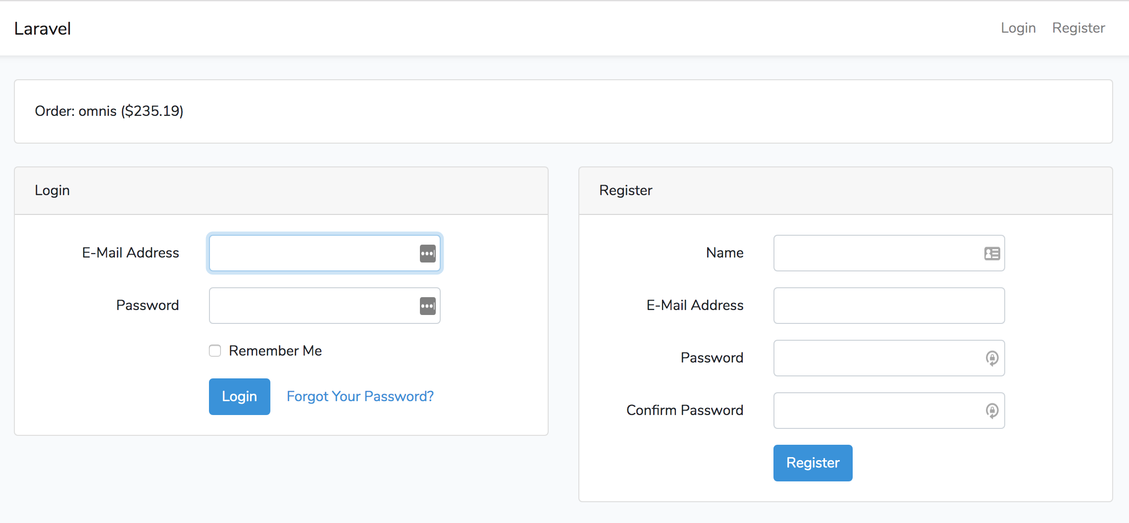 Laravel Login And Register Forms On The Same Page