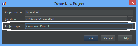 create laravel project in phpstorm