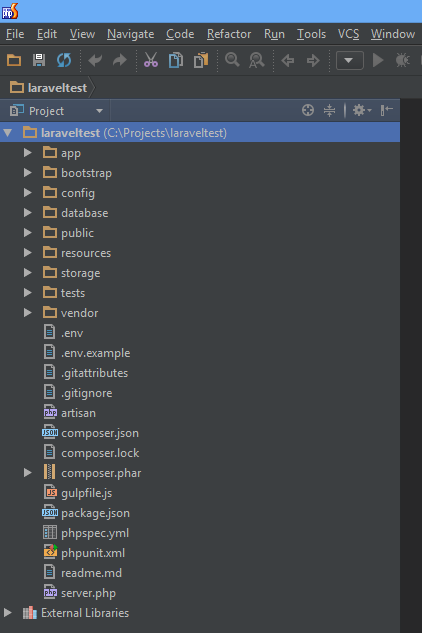 create laravel project in phpstorm