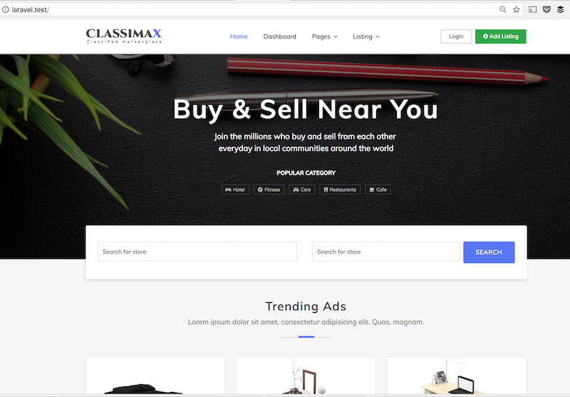 laravel classimax homepage