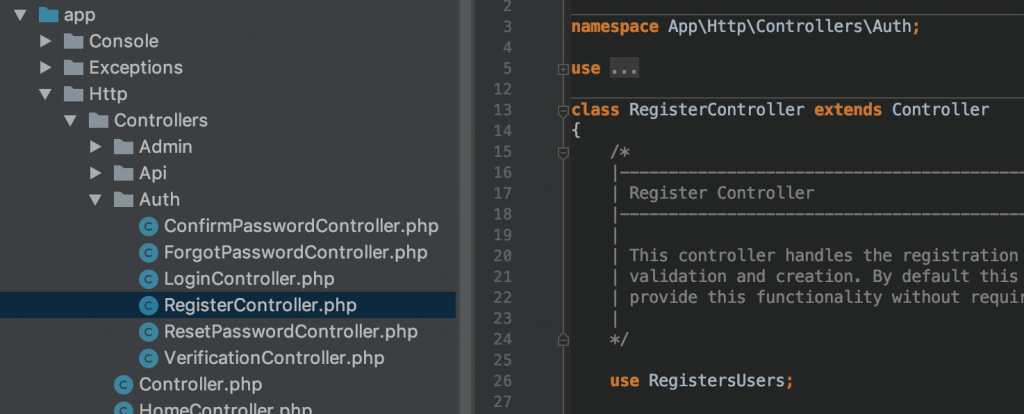 Laravel Auth controllers