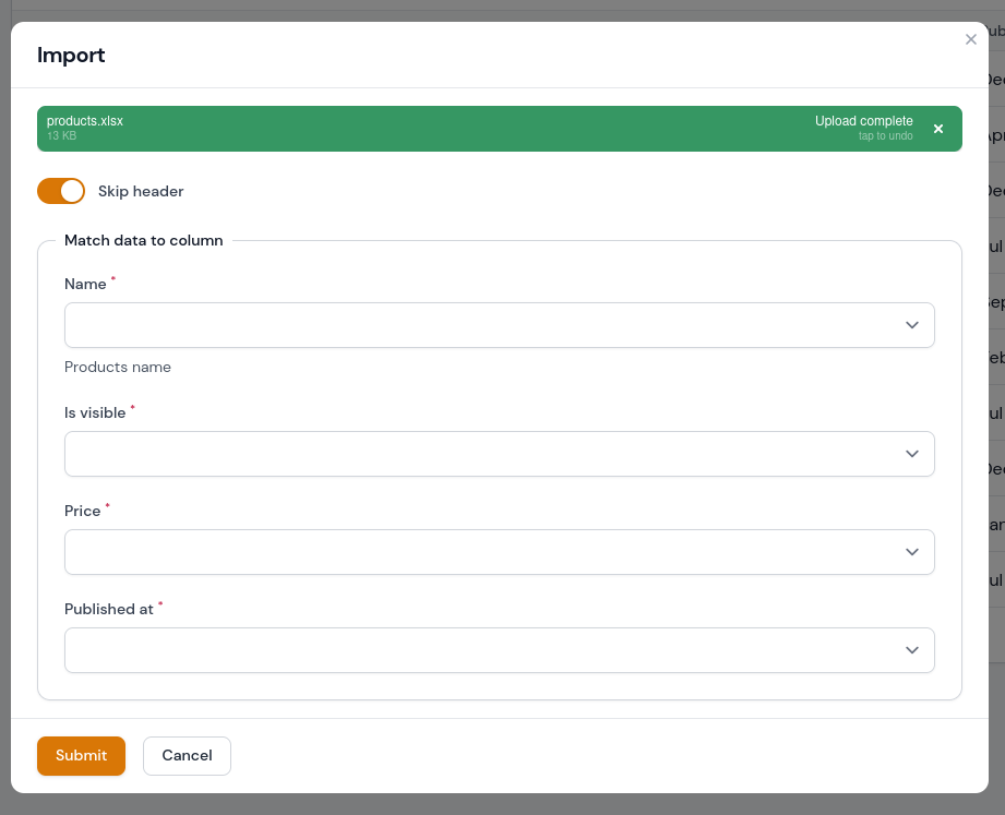 filament import match columns