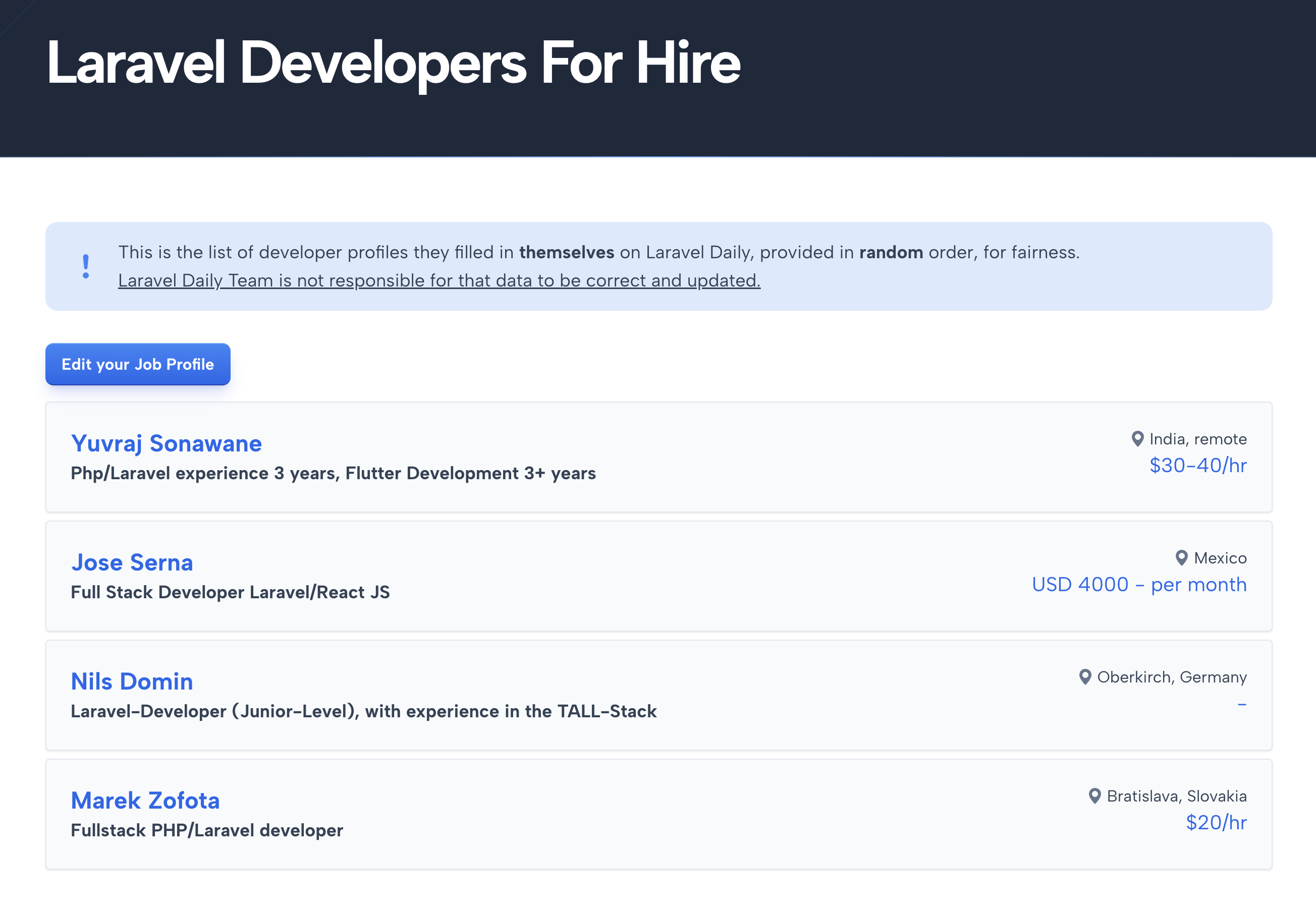 Laravel Daily Job Profiles