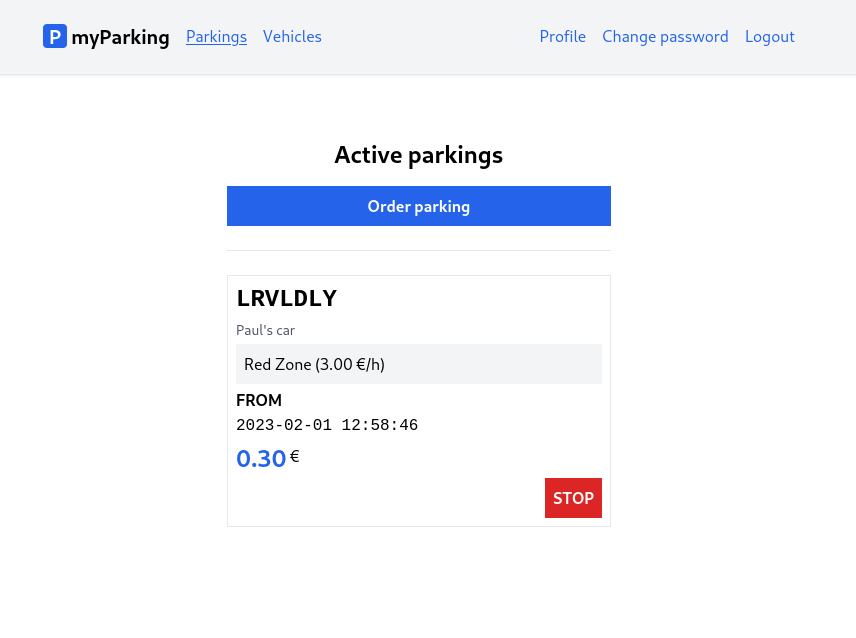 Active parkings list