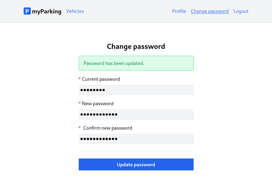 Change password page