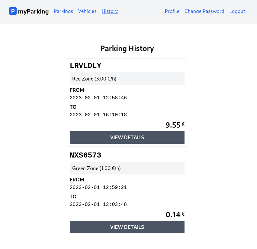 Parking order details