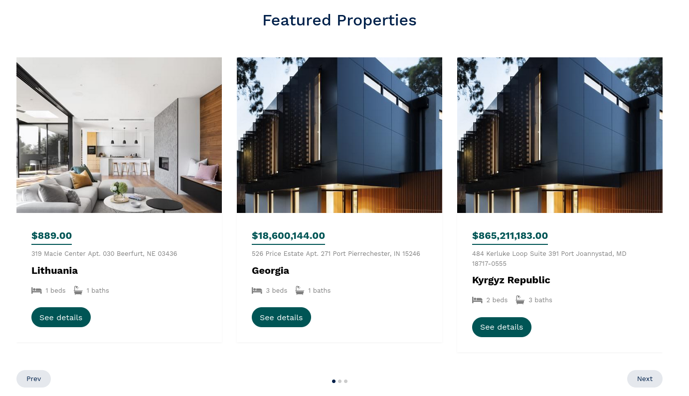 featured properties on the properties page