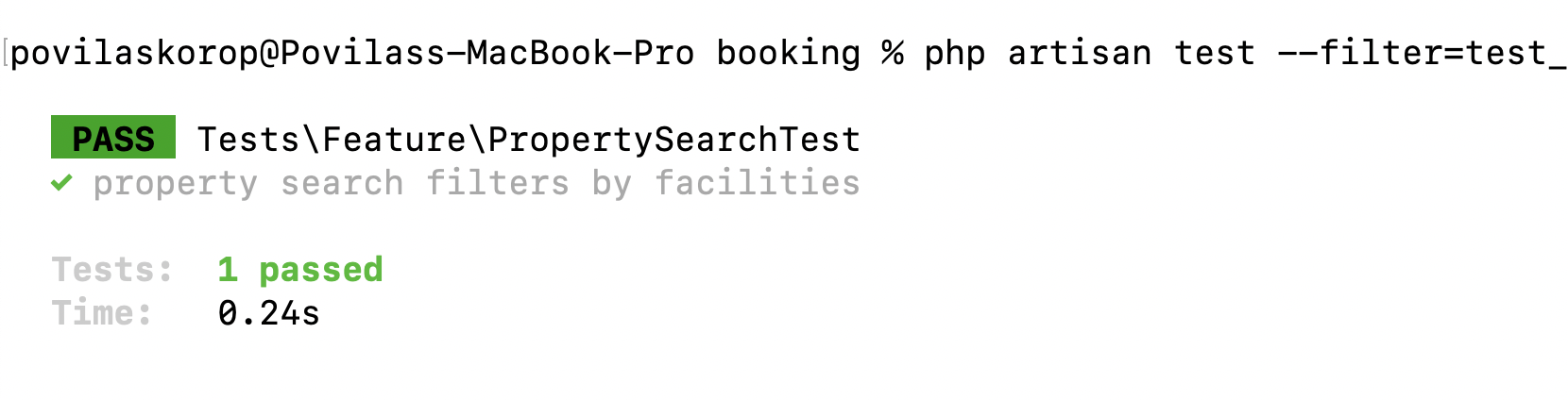 Property search filter by facilities test