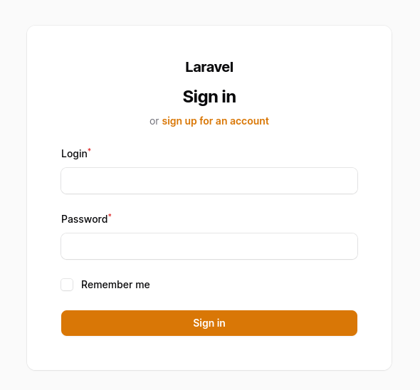 filament login form with username