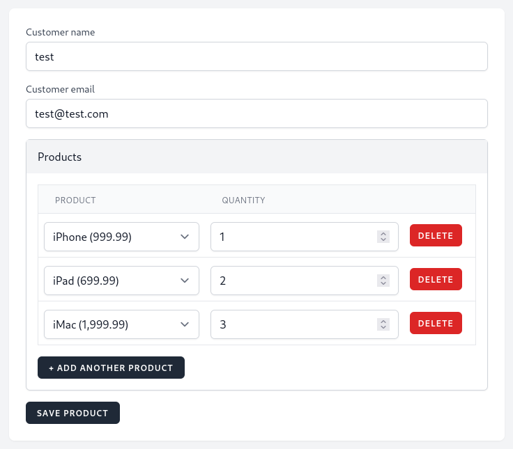 parent children product form