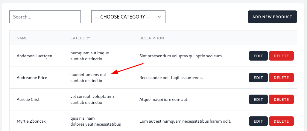 showing multiple categories in table