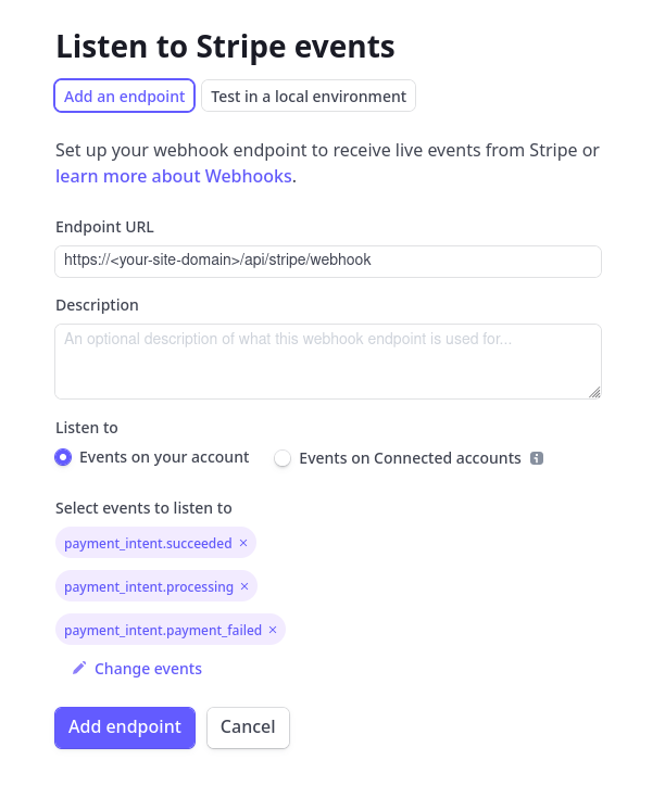 Stripe Add Endpoint