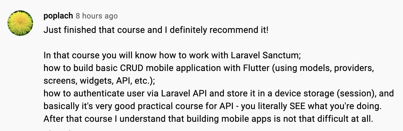 Flutter Course Testimonial