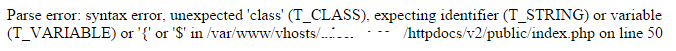 Deployment tip: unexpected 'class' error in public/index  