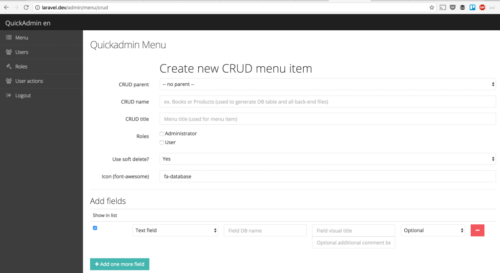 QuickAdmin package: new version 2.0 for Laravel 5.3  