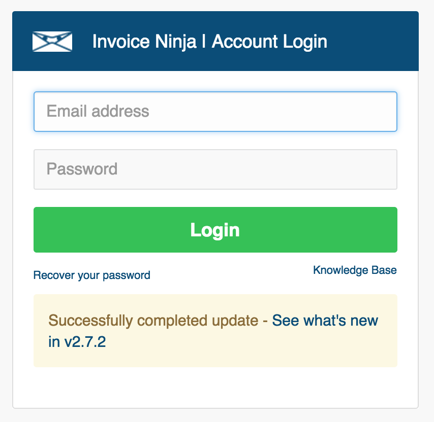 invoice ninja login screen