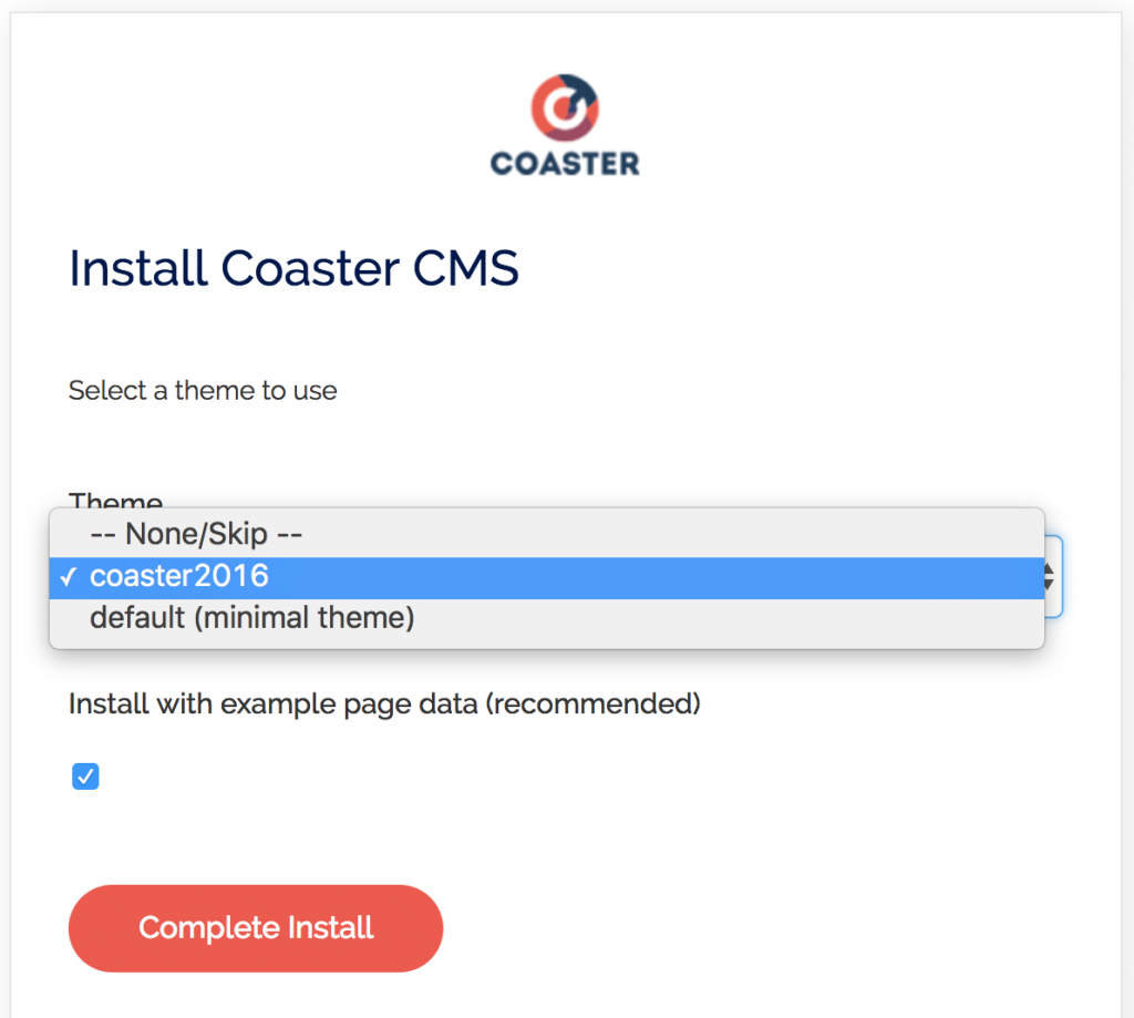 coaster cms install data