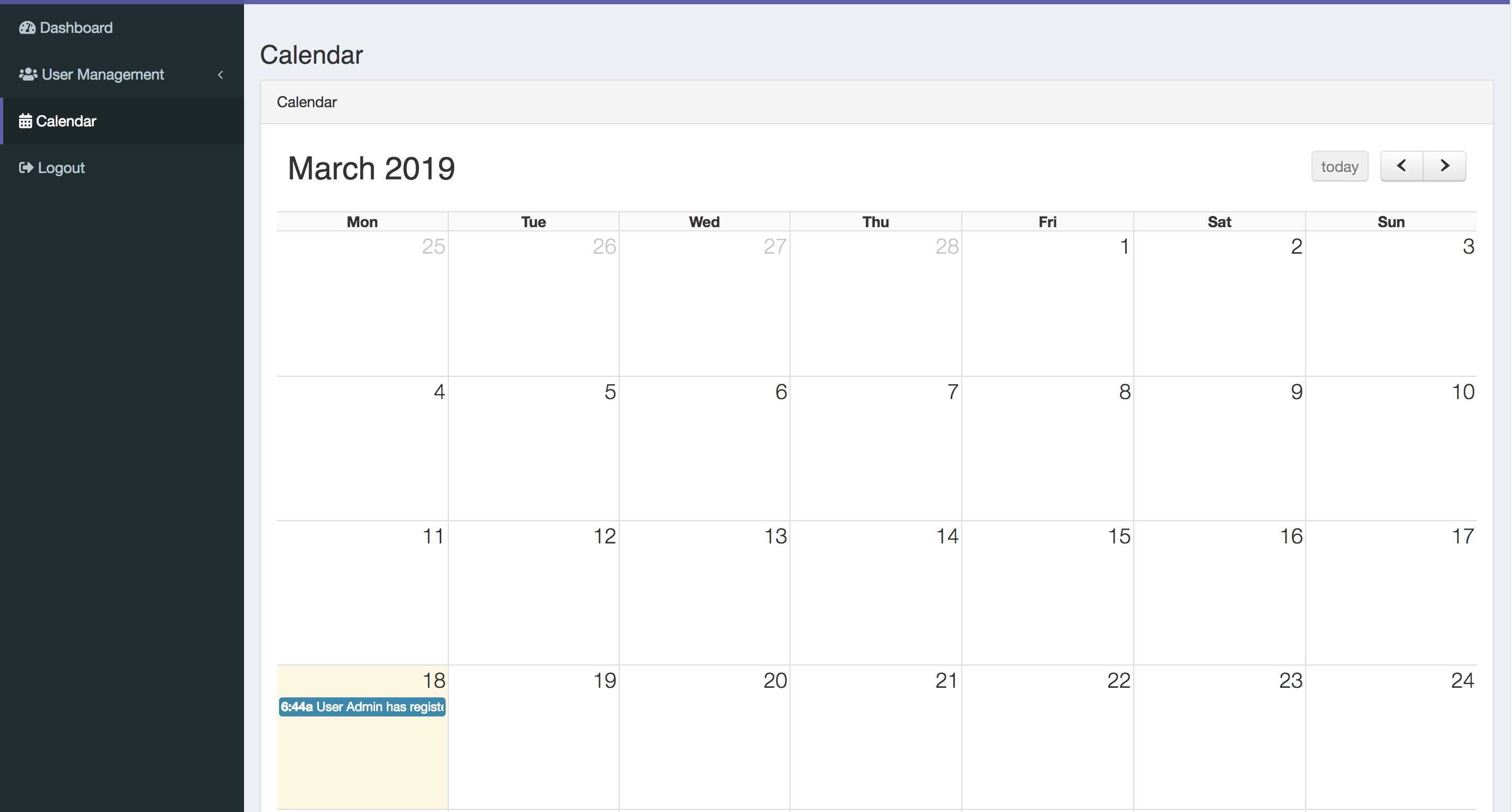 System Calendar QuickAdminPanel